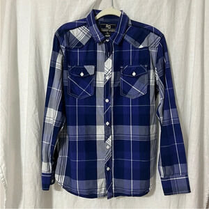Men's Large AO AMONGST OTHERS American Legacy Blue Plaid Shirt Cotton